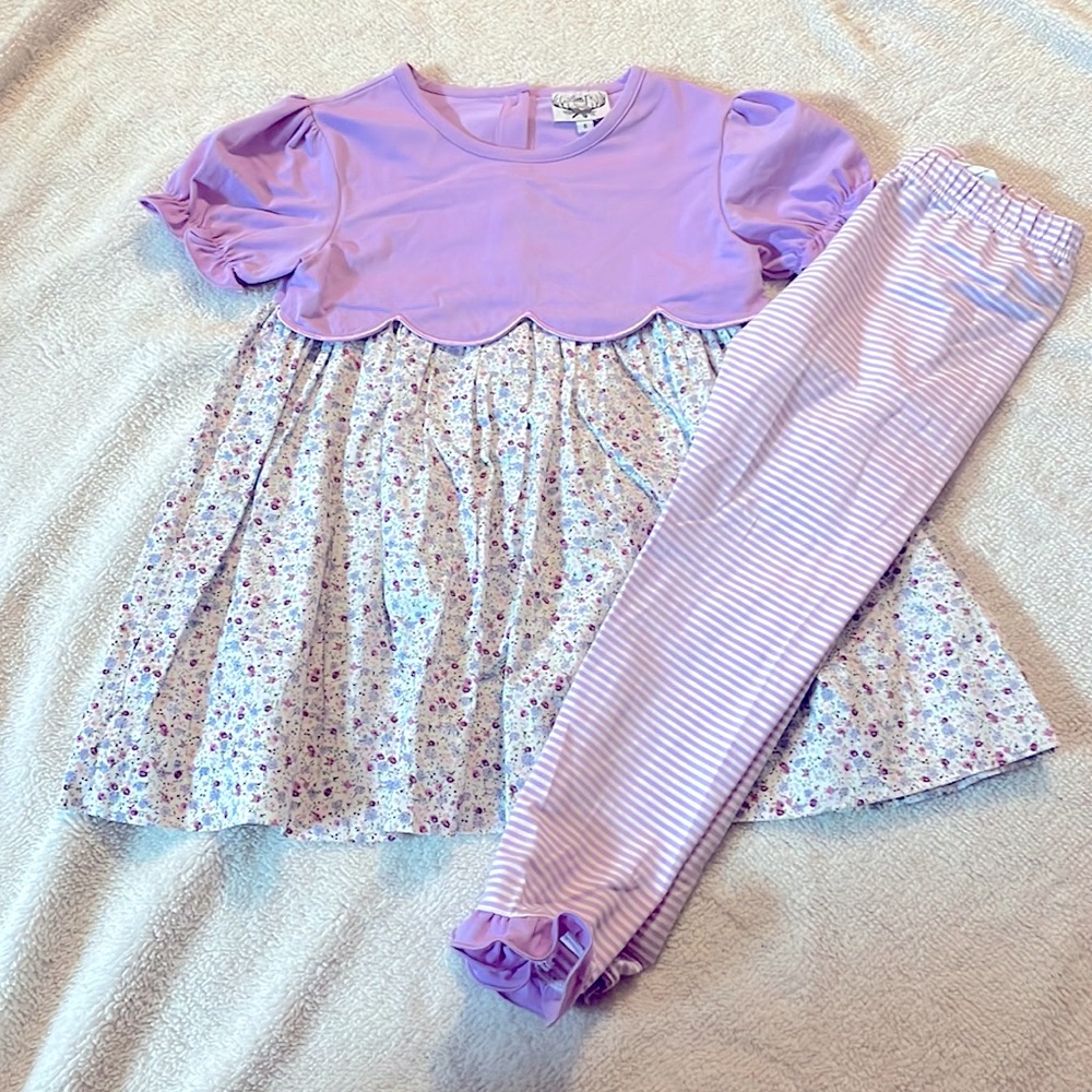 Purple Floral Scalloped Legging Set